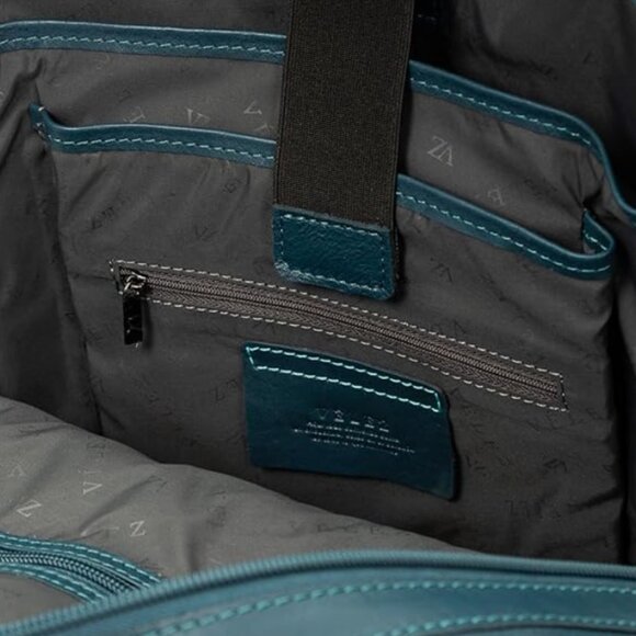 VELEZ Blue Leather Backpack -14 inch Laptop Bag - Water Resistant Backpack - Picture 7 of 8